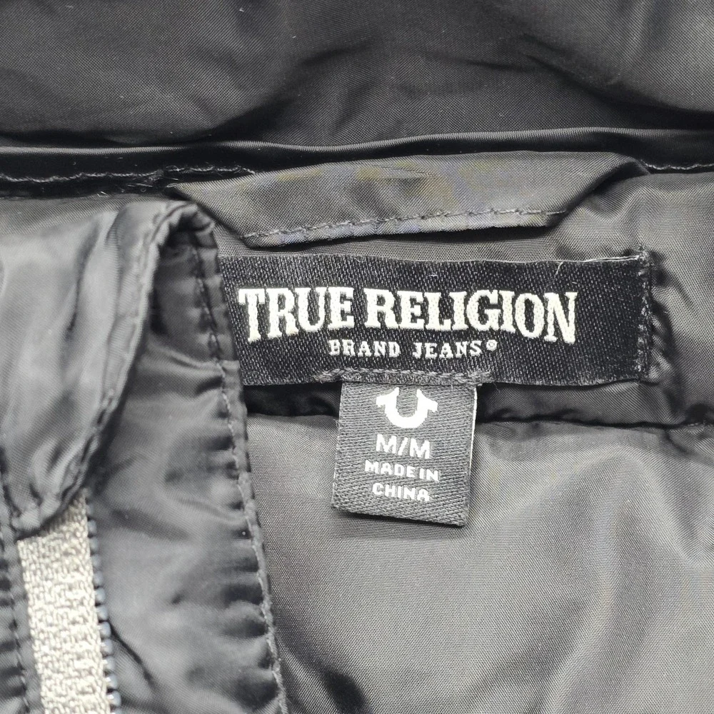 True Religion Jacket Mens M Black Puffer Light Insulated Lined Full Zip Pockets